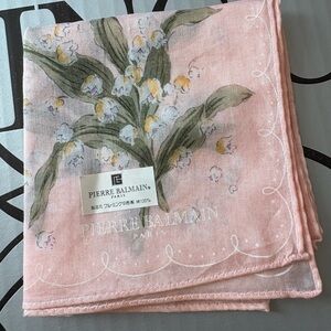Vintage Pierre Balmain sheer pink floral square handkerchief